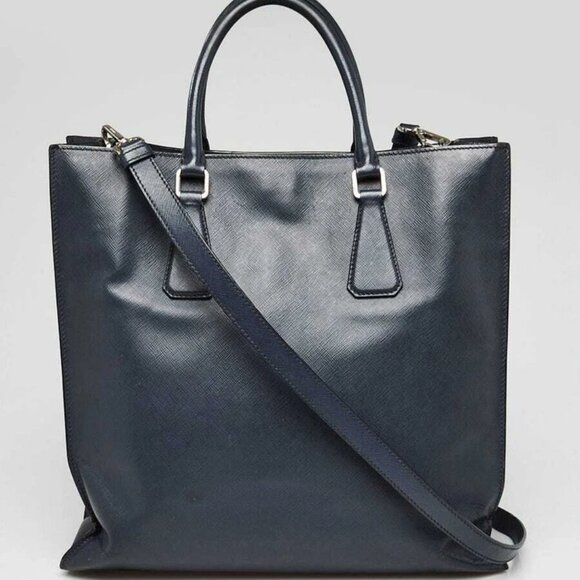 Prada Dark Blue Saffiano Leather North South Tote Bag - Picture 1 of 8